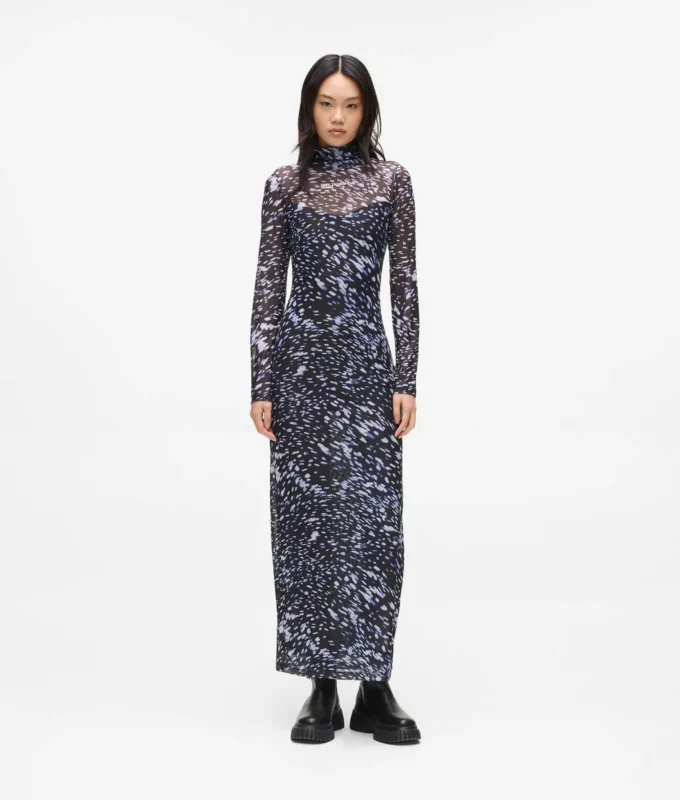 All-over-print mesh-kjole