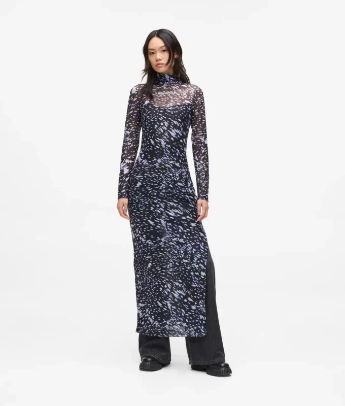 All-over-print mesh-kjole