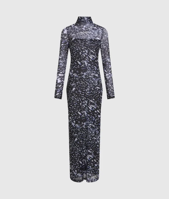 All-over-print mesh-kjole