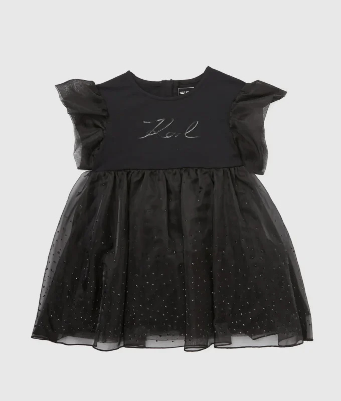 Babykjole i mesh med rhinestones
