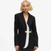 Blazer med bælte og kontrastrevers