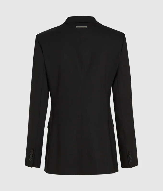Blazer med bælte og kontrastrevers