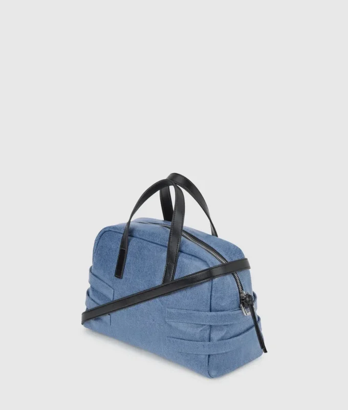 Bowlingtaske i denim med spænde