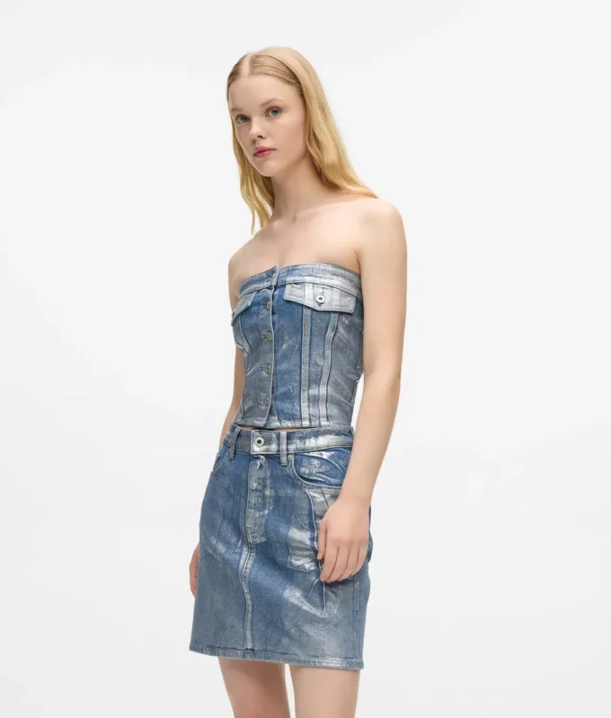 Coated denim bustier