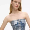 Coated denim bustier