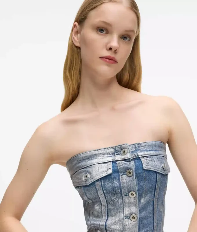Coated denim bustier