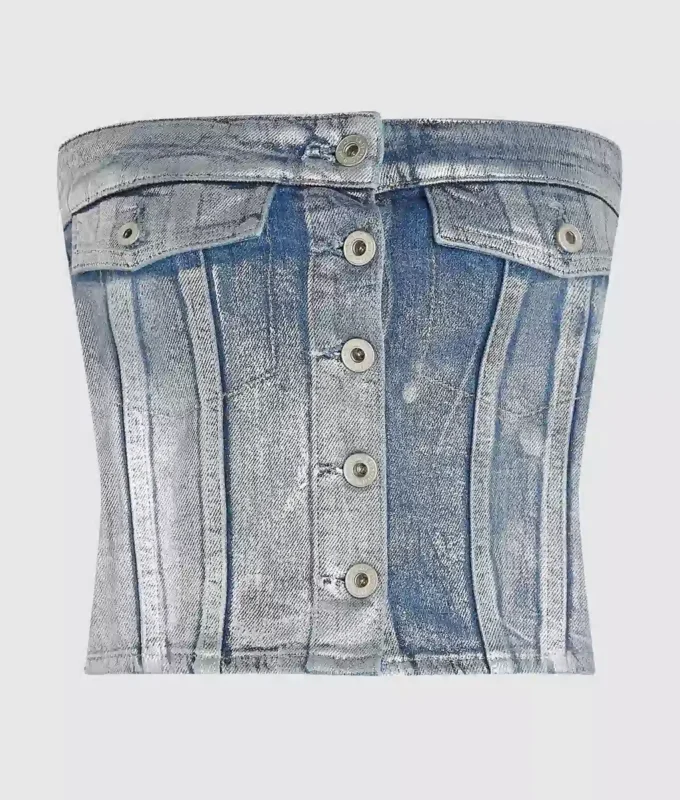Coated denim bustier