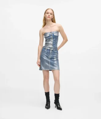 Coated denim miniskirt