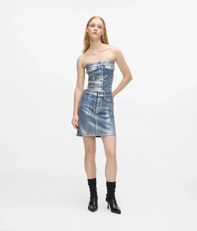 Coated denim miniskirt