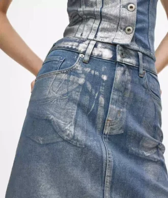 Coated denim miniskirt