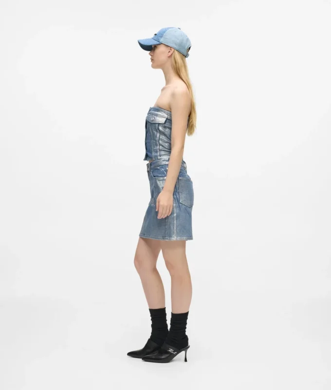 Coated denim miniskirt
