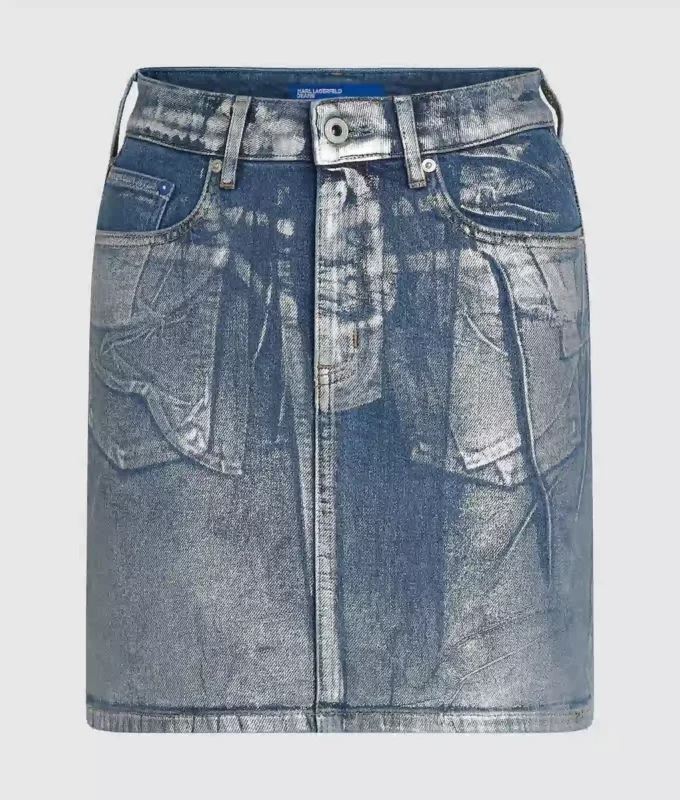 Coated denim miniskirt