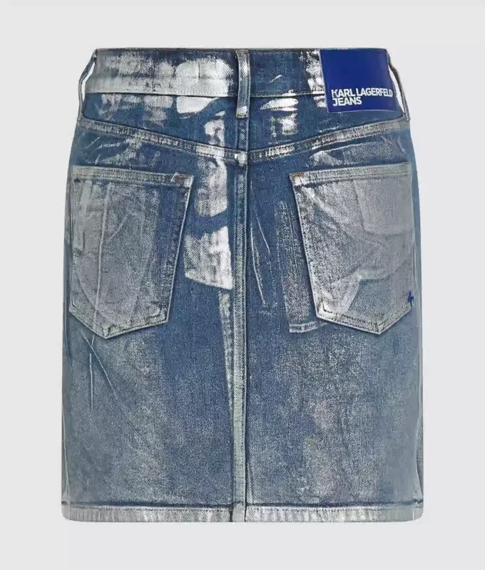 Coated denim miniskirt