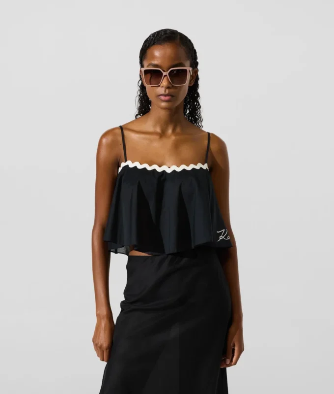 Cropped strandtop med bølget kant