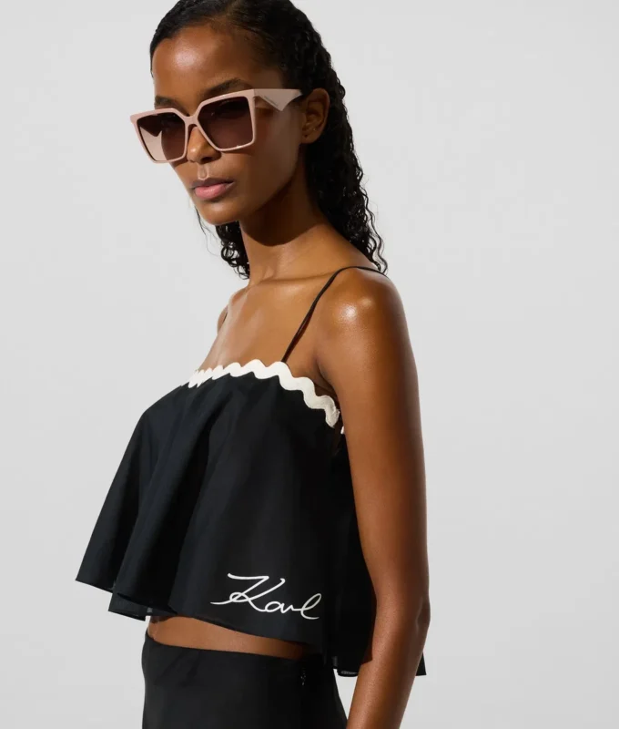 Cropped strandtop med bølget kant