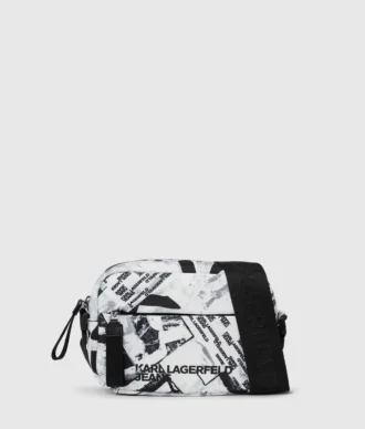 Crossbody-taske med grafisk mønster over hele tasken