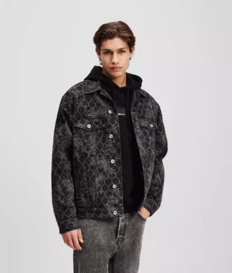 DENIMJAKKE MED ALL-OVER-PRINT