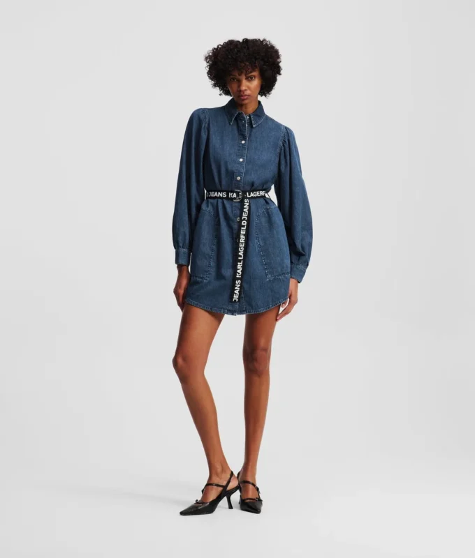 DENIMKJOLE MED PUFFÆRME