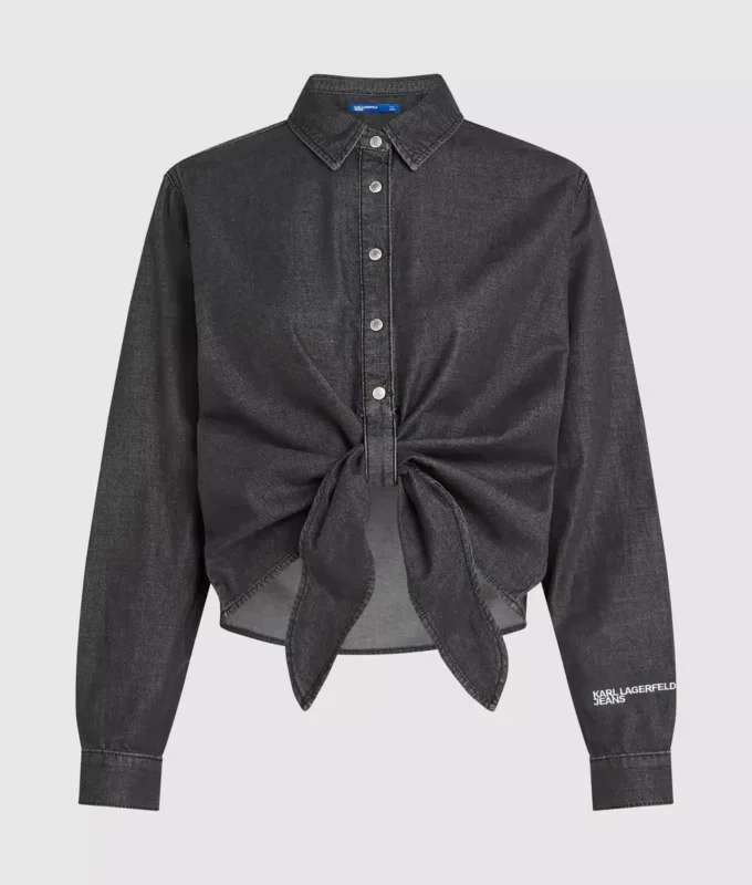 Denimskjorte med bindebånd foran