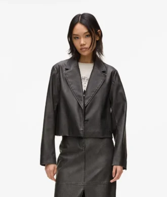 Distressed blazer i imiteret læder