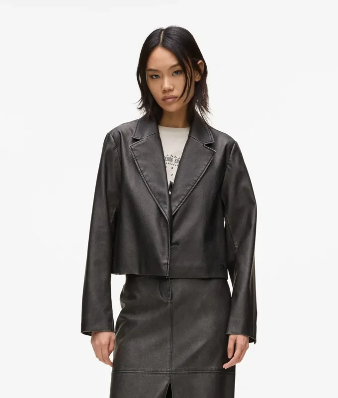 Distressed blazer i imiteret læder