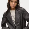 Distressed blazer i imiteret læder
