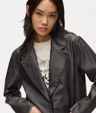 Distressed blazer i imiteret læder