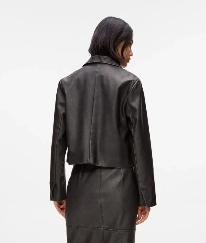 Distressed blazer i imiteret læder