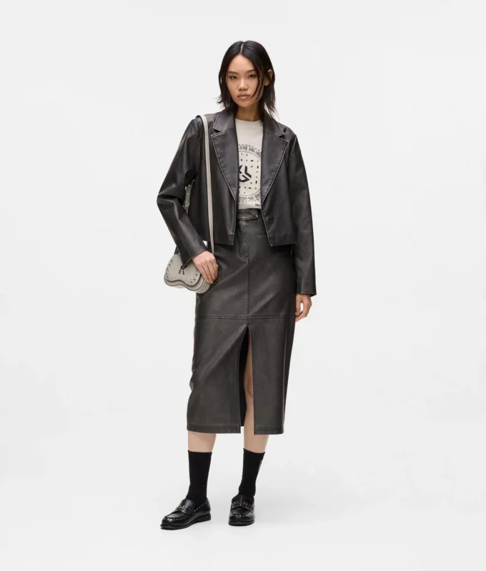 Distressed blazer i imiteret læder