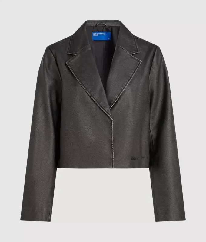 Distressed blazer i imiteret læder