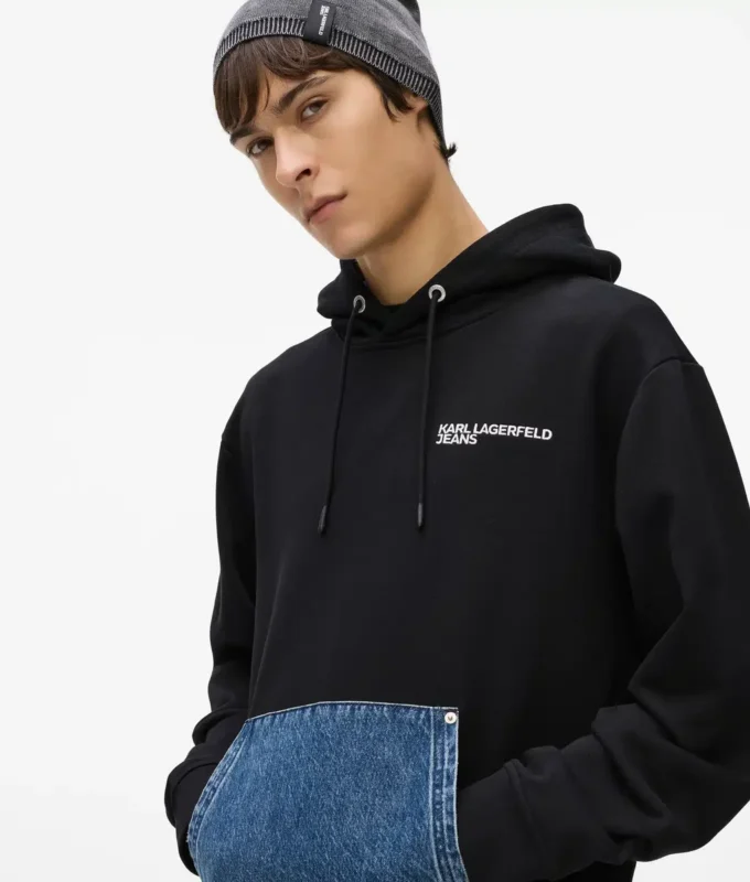 Hættetrøje med denimlommer