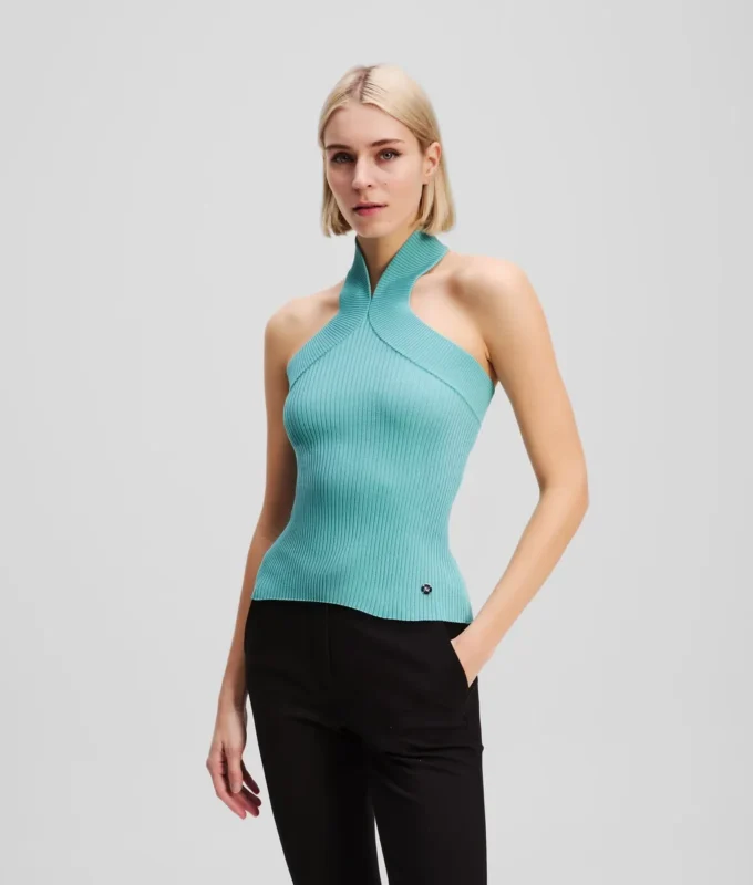 HALTERNECK STRIKKET TOP