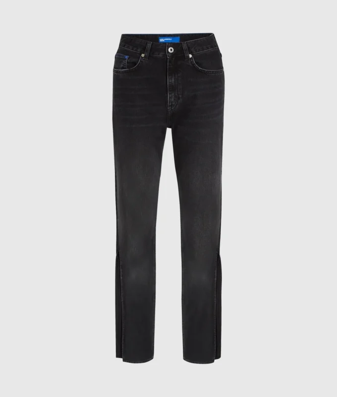 Højtaljede, lige jeans med splitben