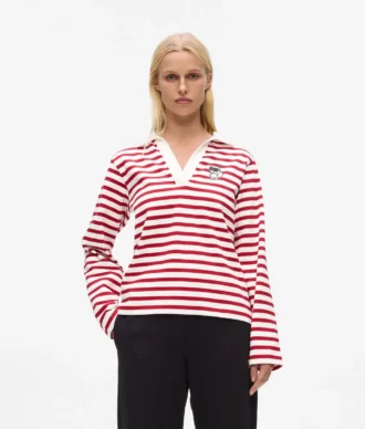 Ikon stribet langærmet poloshirt