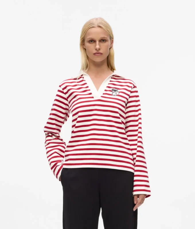 Ikon stribet langærmet poloshirt