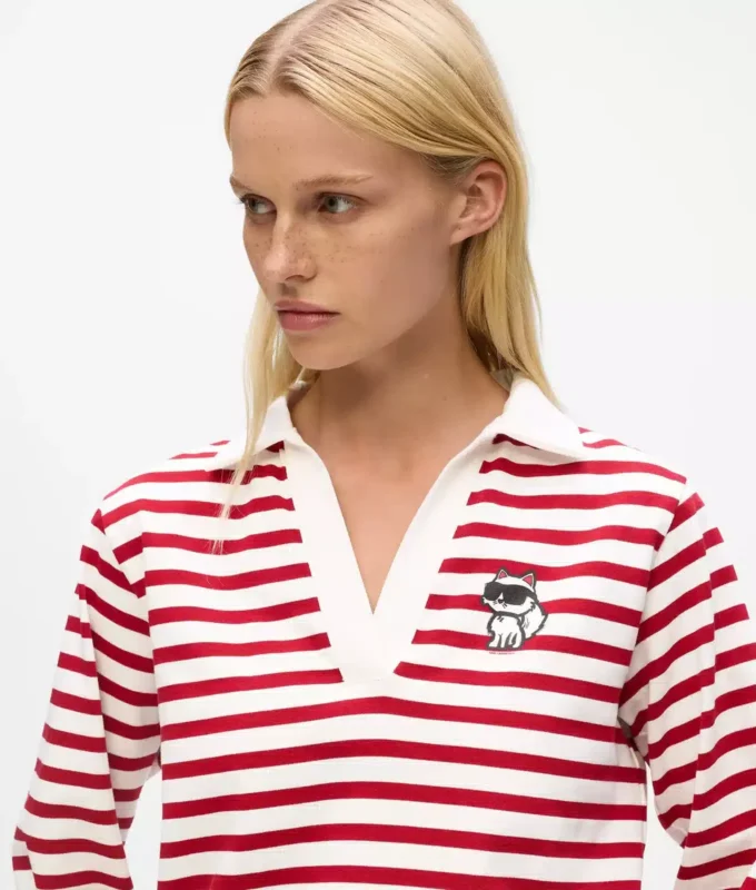 Ikon stribet langærmet poloshirt