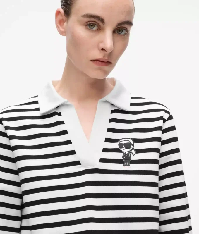 Ikon stribet langærmet poloshirt