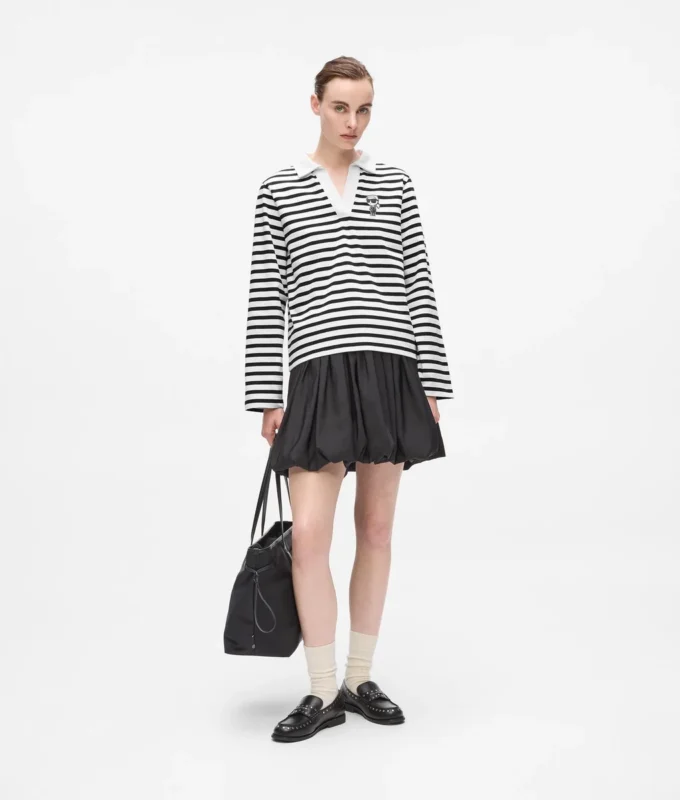 Ikon stribet langærmet poloshirt