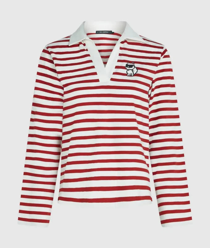 Ikon stribet langærmet poloshirt