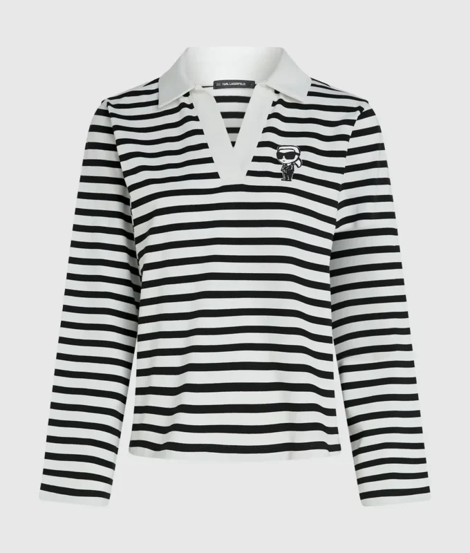 Ikon stribet langærmet poloshirt