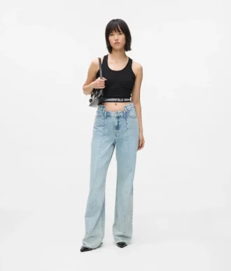 Jeans med søm og afslappet pasform i mellemhøj talje