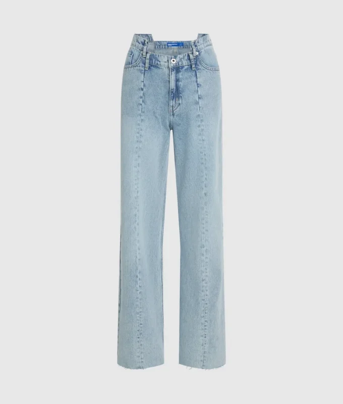 Jeans med søm og afslappet pasform i mellemhøj talje