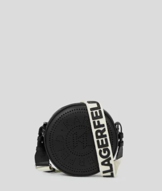 K/CIRCLE EMBOSSED LOGO ROUND CROSSBODY BAG