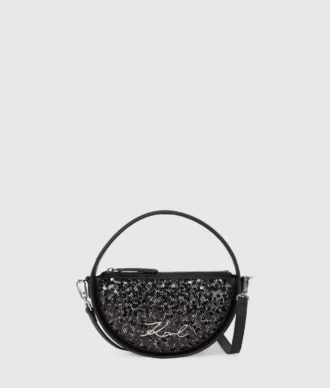 K/Signature rund crossbody-taske med pailletter