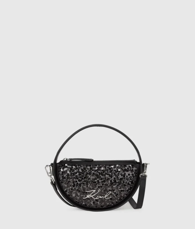 K/Signature rund crossbody-taske med pailletter