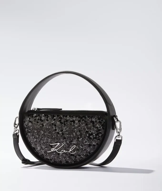 K/Signature rund crossbody-taske med pailletter