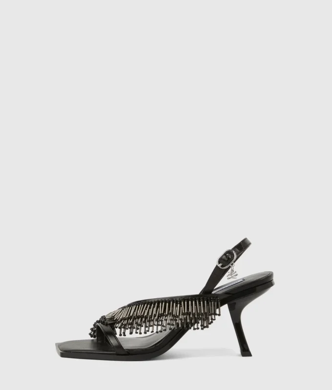 Karmel slingbacks med frynser og hæl