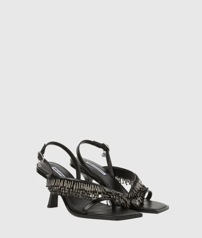 Karmel slingbacks med frynser og hæl