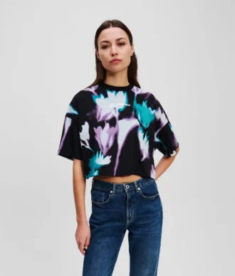 KORT T-SHIRT MED BLOMSTERMØNSTER