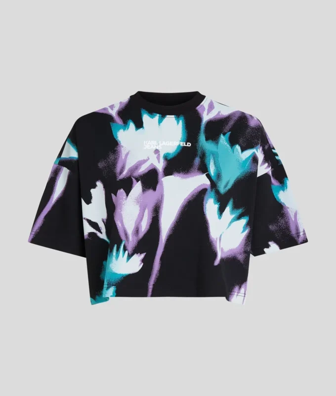 KORT T-SHIRT MED BLOMSTERMØNSTER